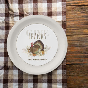 Thanksgiving Watercolor Turkey Personalized Paper Plate