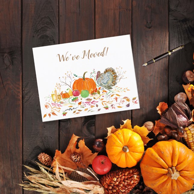 Thanksgiving Watercolor We've Moved Announcement Postcard (Creator Uploaded)