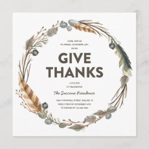 Thanksgiving Watercolor Wreath Dinner Invitation