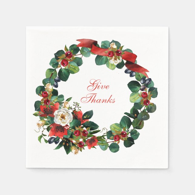Thanksgiving Watercolor Wreath Napkin (Front)