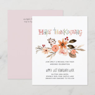 Thanksgiving Wedding Invitations Dusty Blue Orange