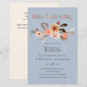 Thanksgiving Wedding Invitations Dusty Blue Orange