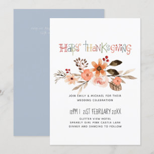 Thanksgiving Wedding Invitations Dusty Blue Orange