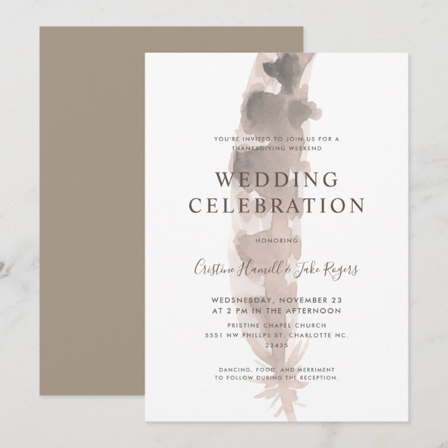 Thanksgiving Weekend Wedding | Turkey Feather Invitation (Front/Back)