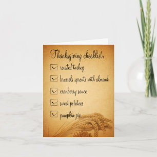 Thanksgiving Wheat Food Checklist Holiday Card