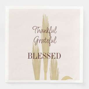 Thanksgiving Wheat Thankful Grateful Blessed   Napkin