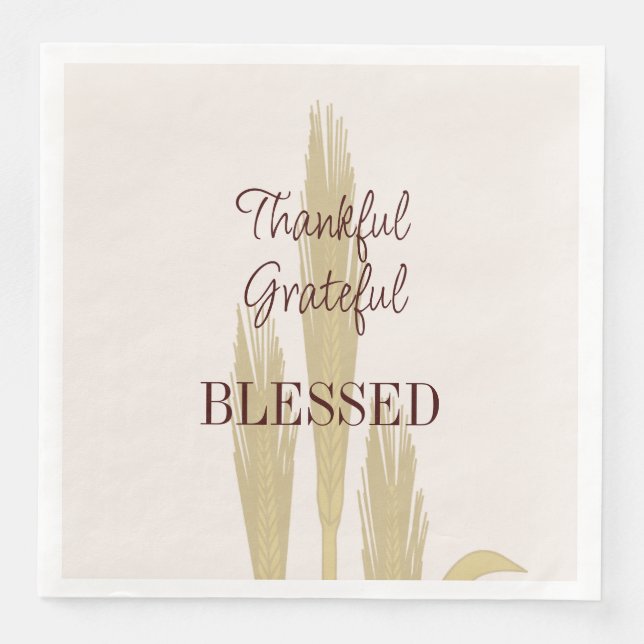 Thanksgiving Wheat Thankful Grateful Blessed   Napkin (Front)