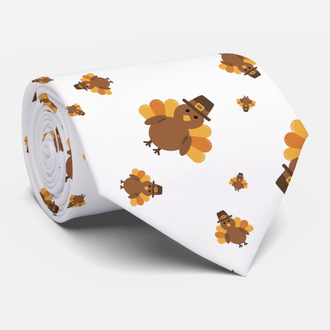 Thanksgiving white BG Turkey Neck Tie (Rolled)