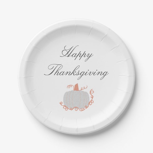 Thanksgiving White Pumpkin Elegant Autumn Paper Plate (Front)