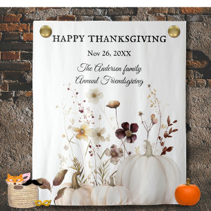 Thanksgiving White Pumpkin Flower Picture Backdrop Tapestry