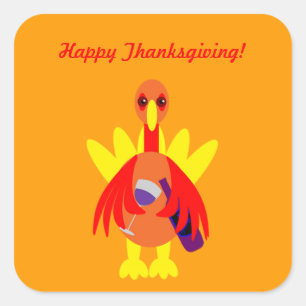 Thanksgiving Wine Drinking Turkey Stickers