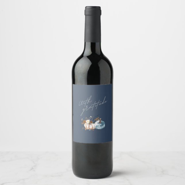 Thanksgiving Wine Label, Floral, Pumpkin  Label (Front)