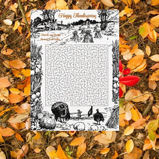 Thanksgiving Wishes Frame Maze | Pumpkins Brown Holiday Card (Creator Uploaded)