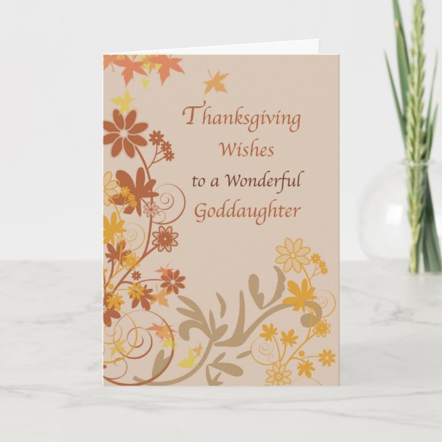 Thanksgiving Wishes Goddaughter with Fall Leaves  Card (Front)