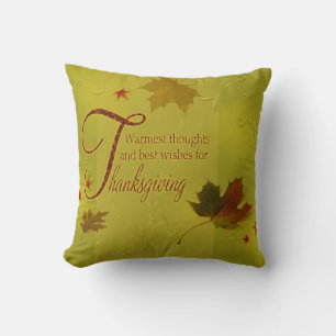 Thanksgiving Wishes Typography Leaves Cushion