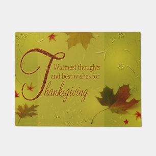 Thanksgiving Wishes Typography Leaves Doormat