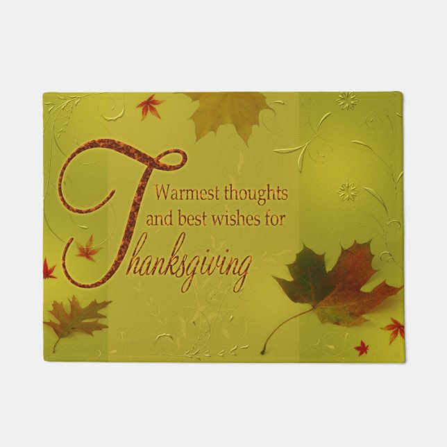 Thanksgiving Wishes Typography Leaves Doormat (Front)