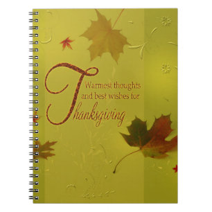 Thanksgiving Wishes Typography Leaves Notebook