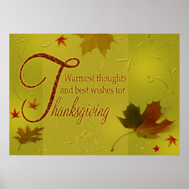 Thanksgiving Wishes Typography Leaves Poster (Front)