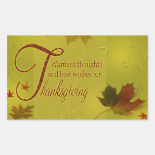 Thanksgiving Wishes Typography Leaves Rectangular Sticker
