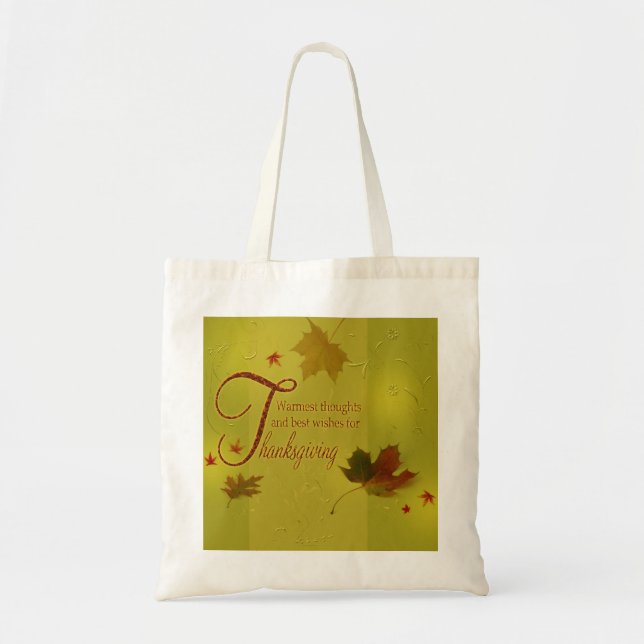 Thanksgiving Wishes Typography Leaves Tote Bag (Front)