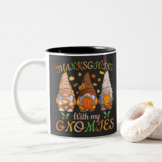 Thanksgiving With My Gnomies Fall Autumn Gnome  Two-Tone Coffee Mug