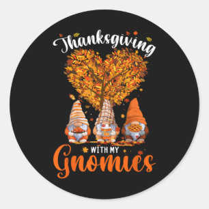 Thanksgiving With My Gnomies Fun Fall Autumn Gnome Classic Round Sticker