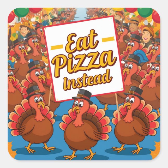 Thanksgiving with pizza instead square sticker (Front)