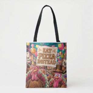 Thanksgiving with pizza tote bag