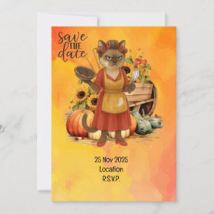Thanksgiving with Pumpkin Pie for Cat Lovers Invitation