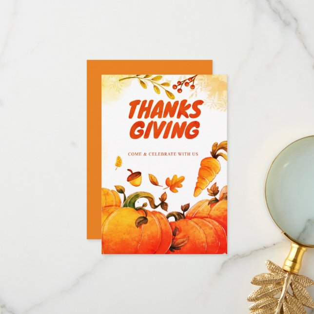 Thanksgiving with Pumpkin, Pine and Leave Fall Thank You Card (Front/Back In Situ)