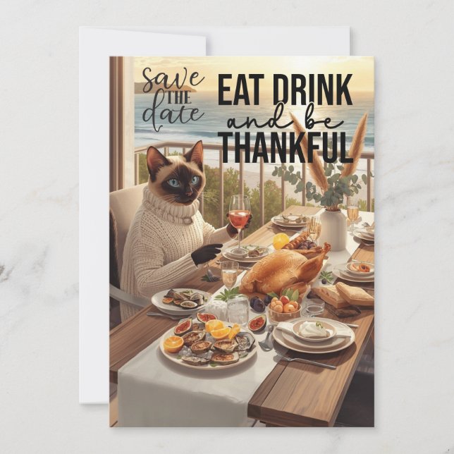 Thanksgiving  with Turkey save the date invitation (Front)