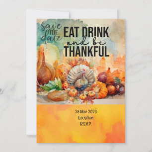 Thanksgiving with Turkey save the date invitation