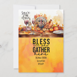 Thanksgiving with Turkey save the date invitation