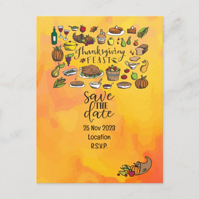Thanksgiving  with Turkey save the date invitation Postcard (Front)