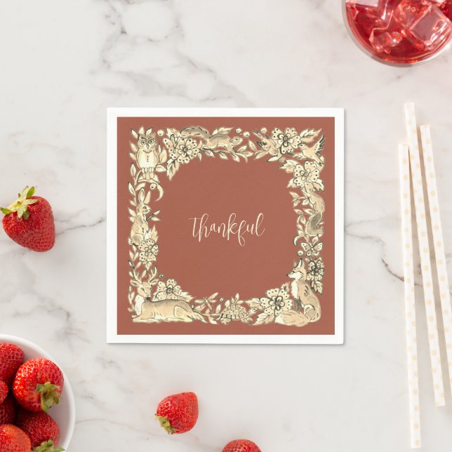Thanksgiving Woodland Animal Rustic Fall Copper Napkin (Insitu)