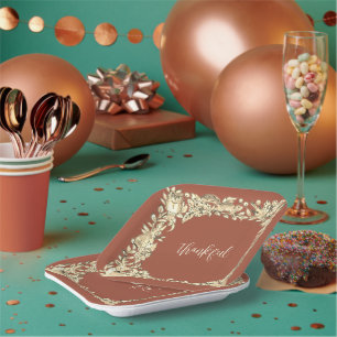 Thanksgiving Woodland Animal Rustic Fall Copper Pa Paper Plate