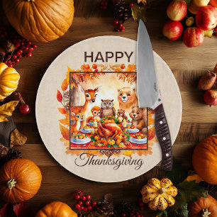 Thanksgiving Woodland Animals Autumn Leaves Cutting Board