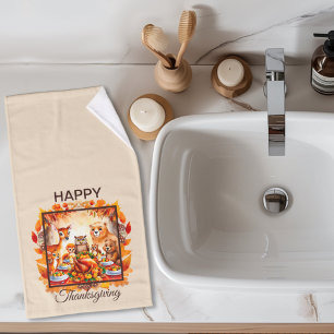 Thanksgiving Woodland Animals Autumn Leaves Hand Towel