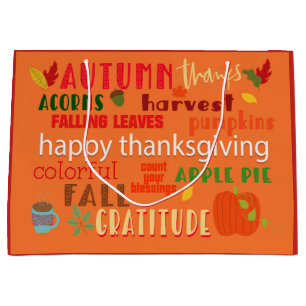 Thanksgiving Word Art/custom message on back Large Gift Bag