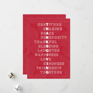 Thanksgiving Word Art in Various Colors Holiday Card