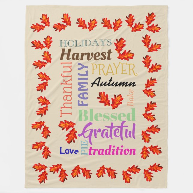 Thanksgiving Word List Fleece Blanket (Front)