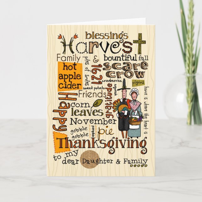 Thanksgiving Wordcloud - Daughter & her Family Holiday Card (Front)