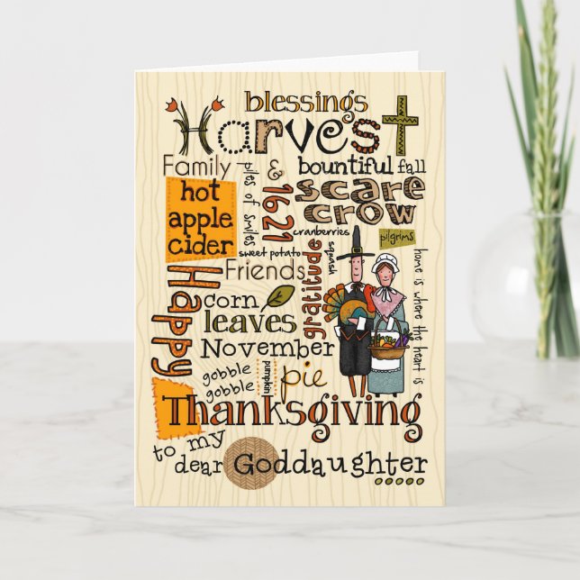 Thanksgiving Wordcloud - Goddaughter Holiday Card (Front)
