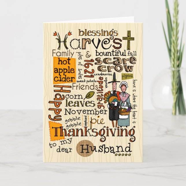 Thanksgiving Wordcloud - Husband Holiday Card (Front)
