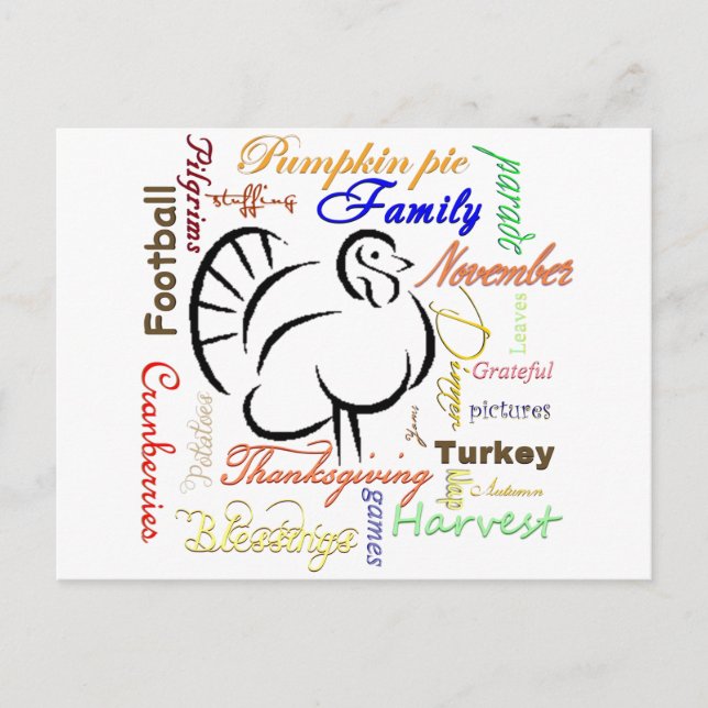 Thanksgiving words holiday postcard (Front)