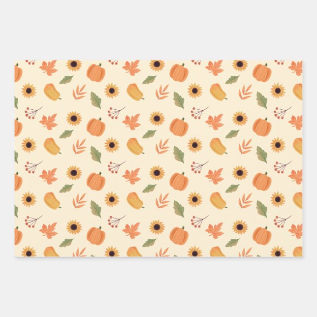Thanksgiving Wrapping Paper Flat Sheet Set of 3 (Front)