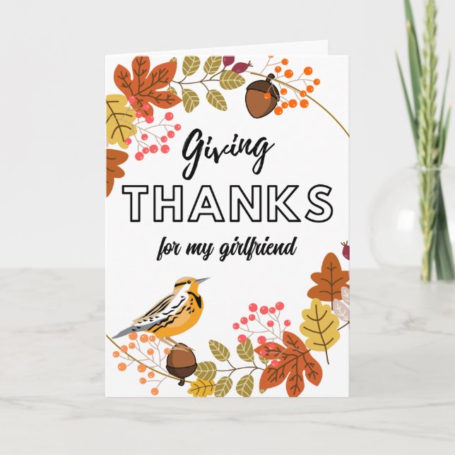 Thanksgiving Wreath and Bird for Girlfriend Card (Front)