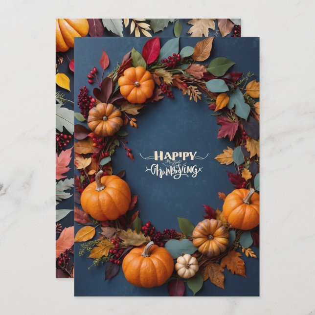 Thanksgiving Wreath - Autumn Harvest CelInvitation Invitation (Front/Back)