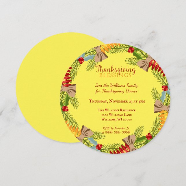 Thanksgiving Wreath Dinner Invitation (Front/Back)